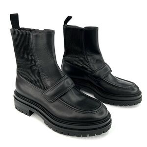 GIANVITO ROSSI Calf Eco Stretch Black Leather Combat Ankle Boots Size EU 36